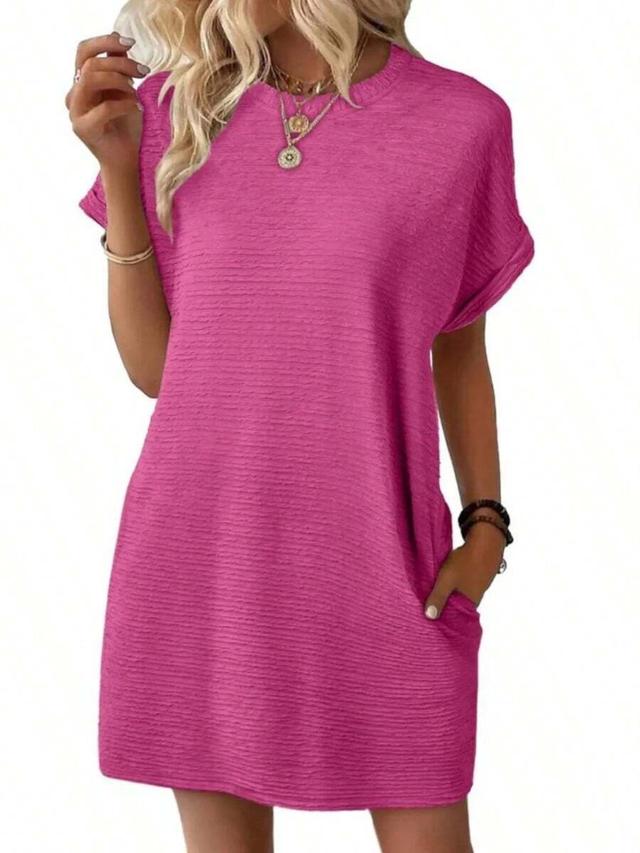 fuchsia textured shift dress with pockets