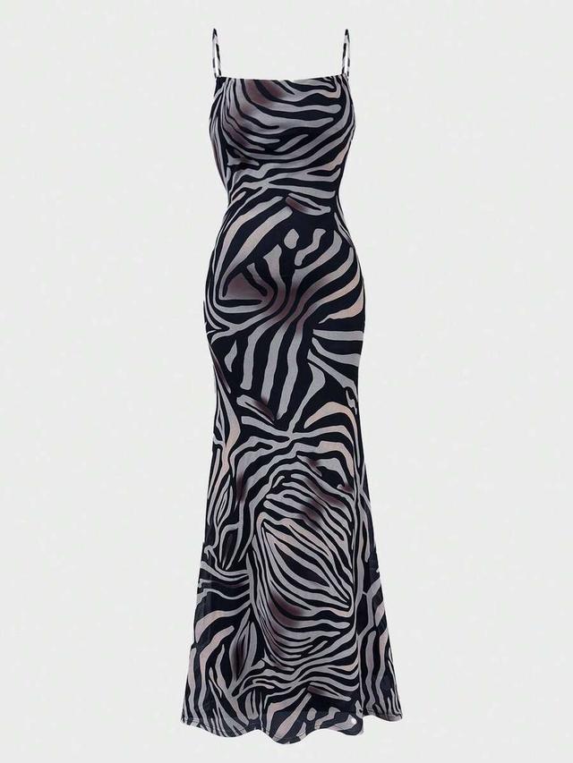 black pink zebra print cowl neck floor length slip dress