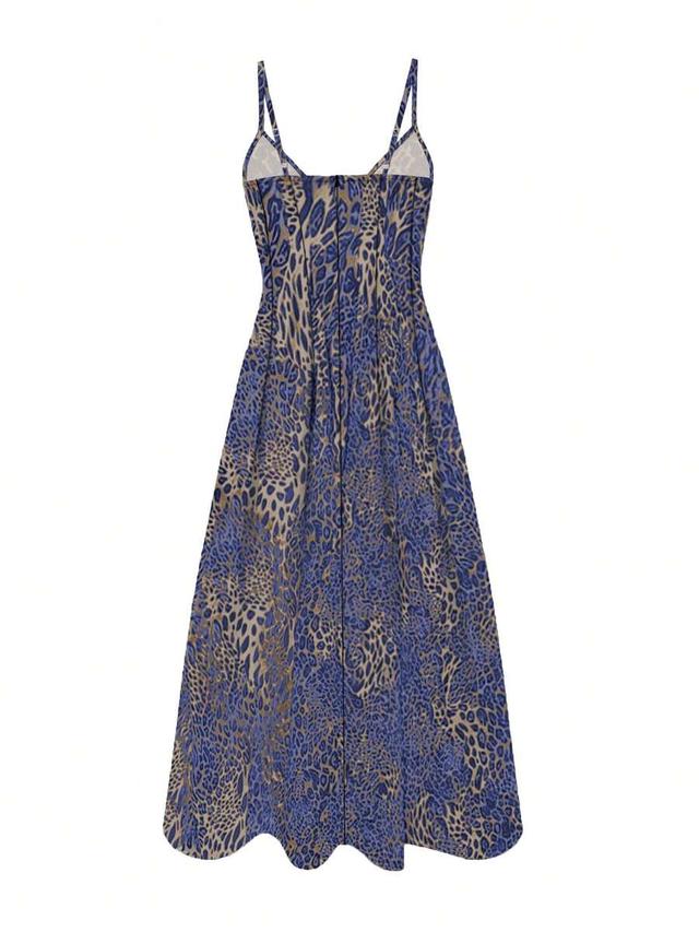 royal blue leopard print spaghetti strap maxi dress