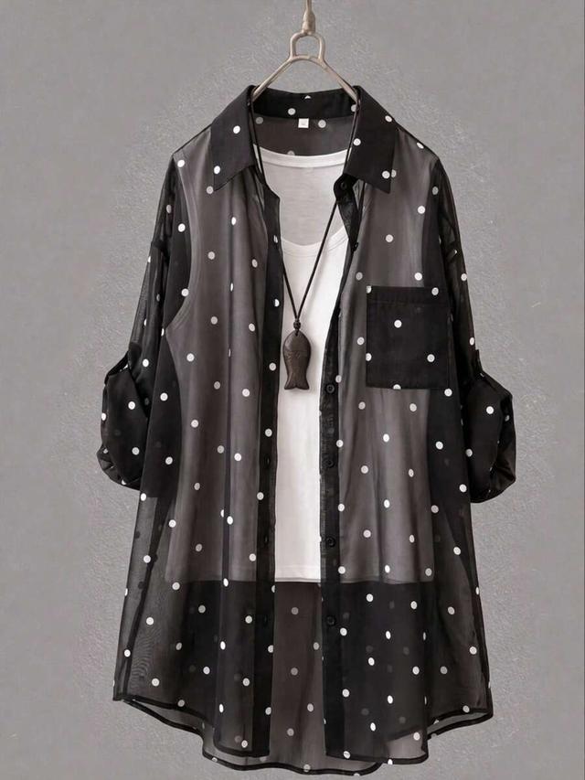 women's white polka dot long shirt