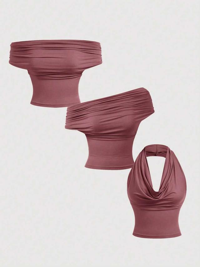pale pink pleated off-shoulder camisole