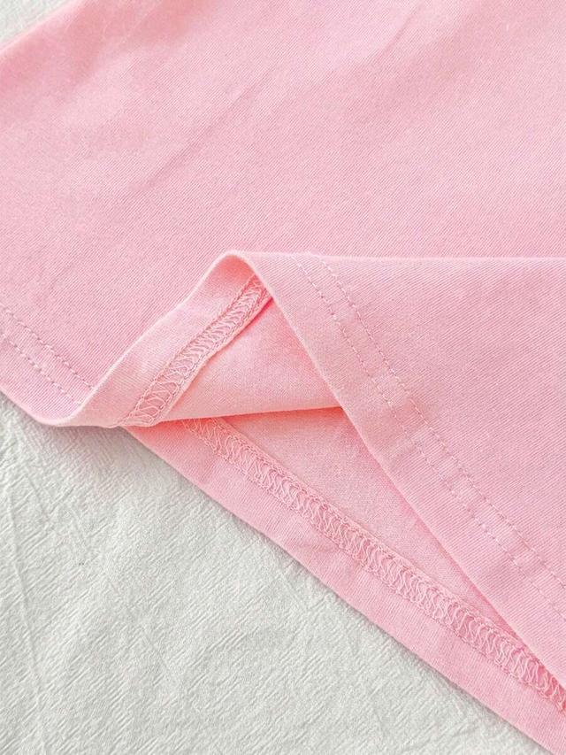 pink minimalist cotton round neck short sleeve t-shirt