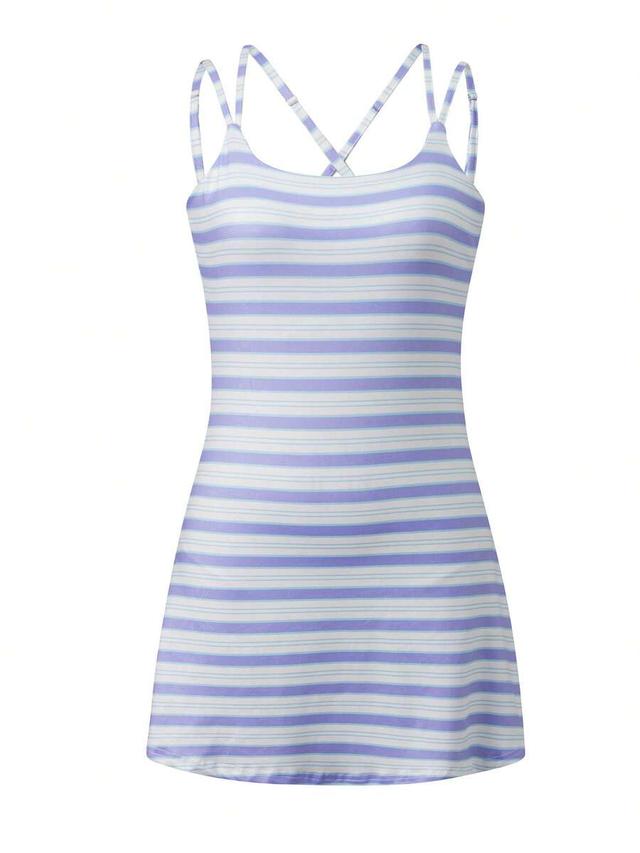 purple stripe and white striped cotton mini dress