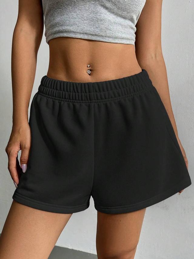 black elastic waist casual summer shorts