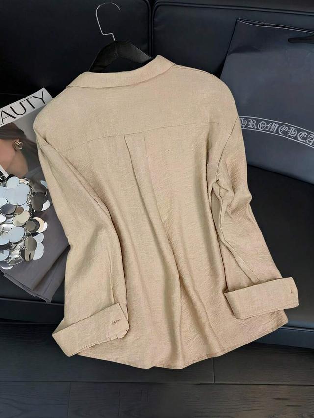 peach-colored woven lace casual long-sleeved shirt