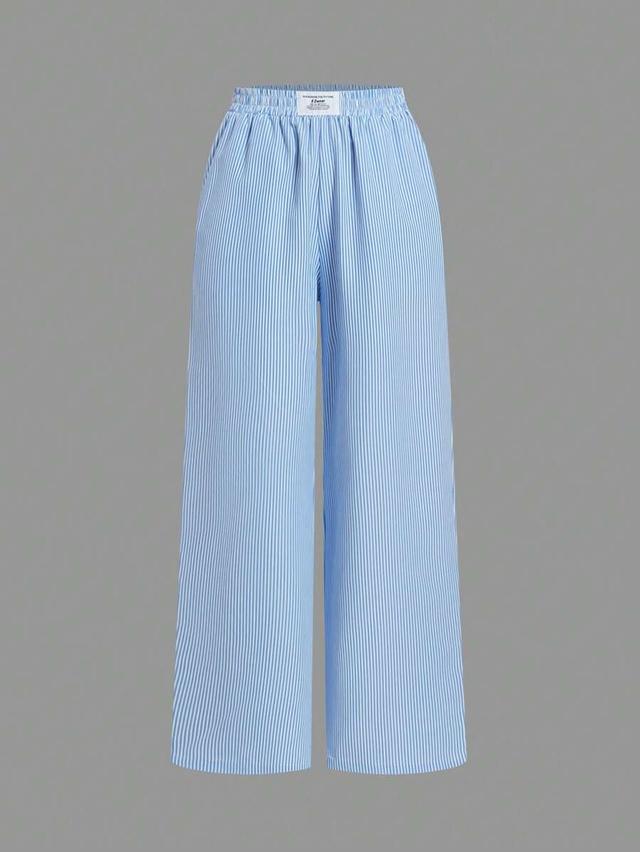 light blue striped wide leg drawstring lounge pants