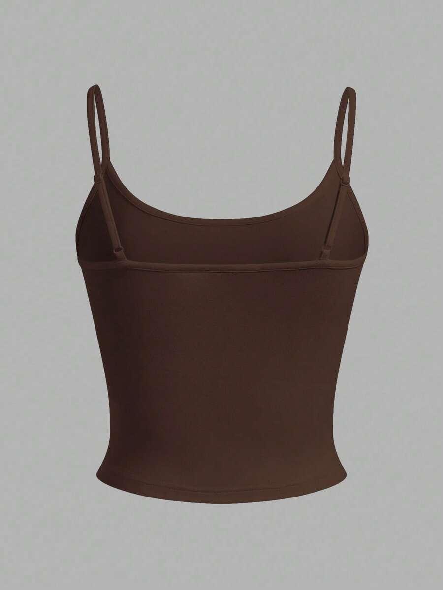 brown set of four cropped tight fit cami tops