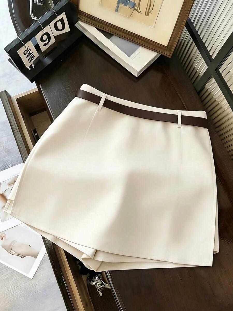 white a-line skort with belt