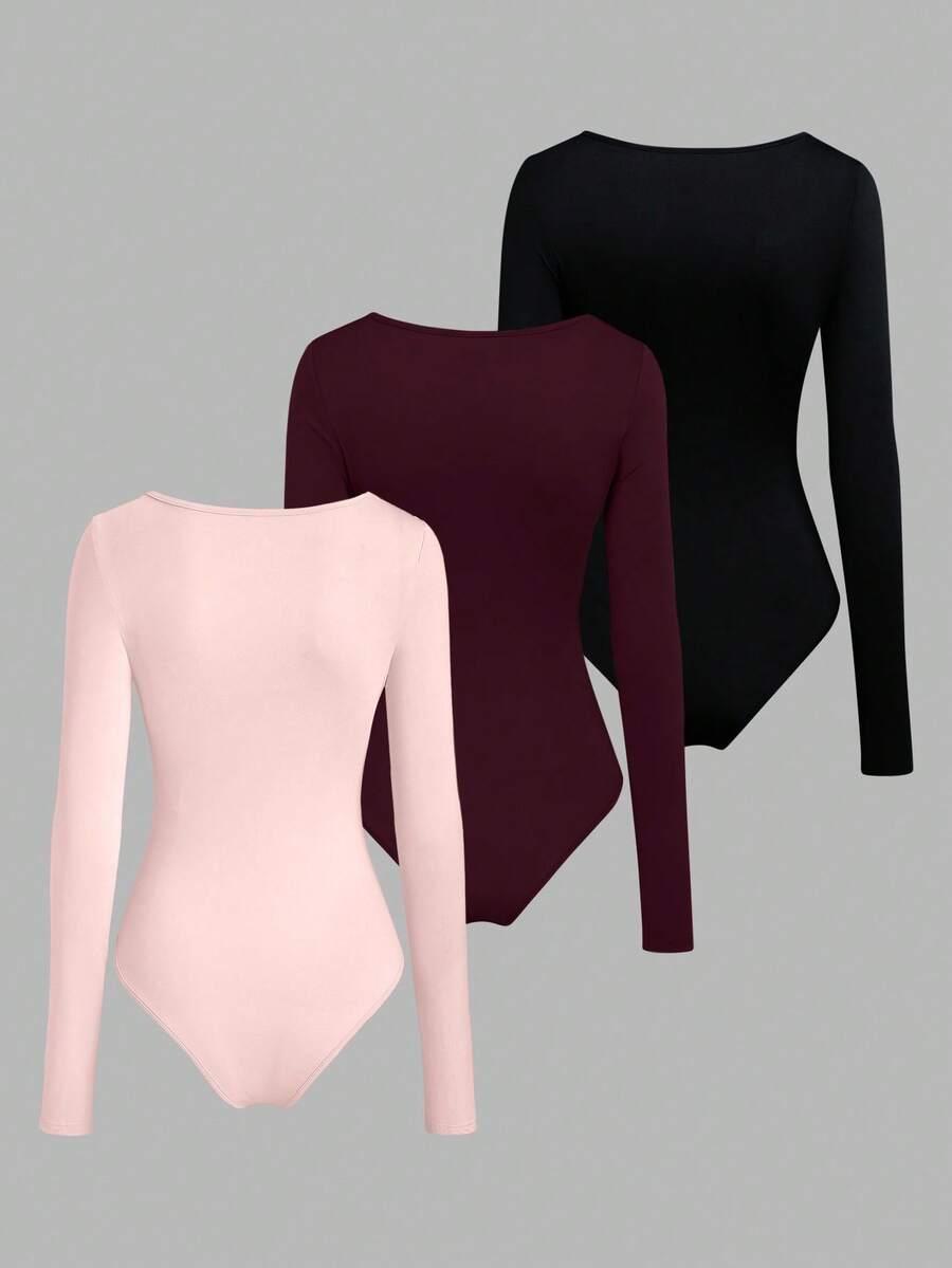 black minimalist slim fit long sleeve bodysuit set