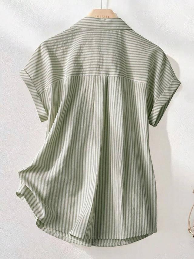 vintage striped short sleeve cotton summer shirt