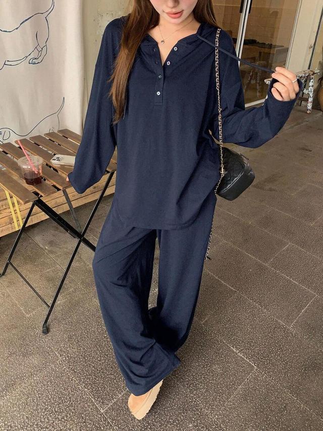 navy blue casual long sleeve hoodie lounge set