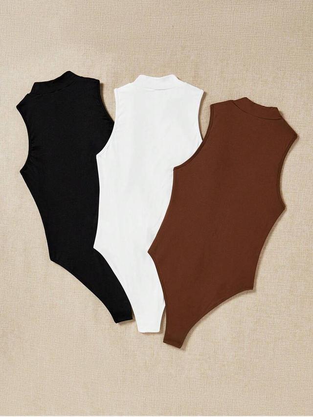 brown high-neck sleeveless cotton knit bodysuit set