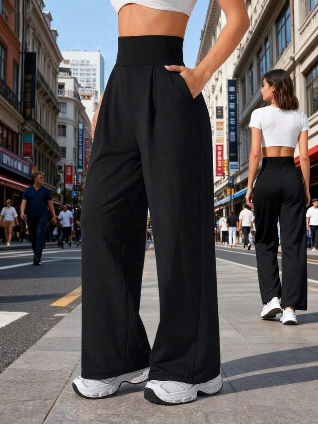 off-black women's high waist black wide leg trousers