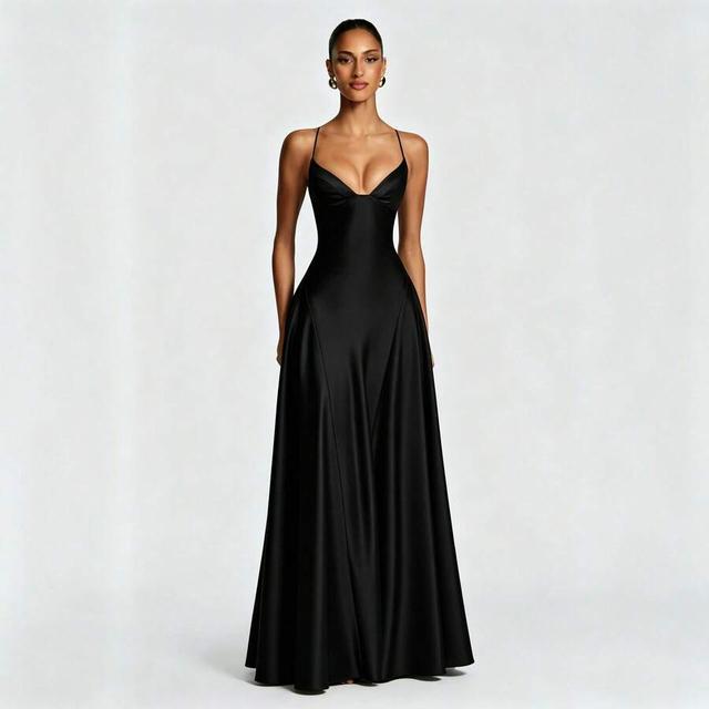 black satin floor length slip dress
