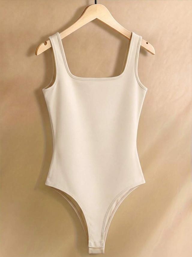 cream resyla women's minimalist solid color square neck bodysuit