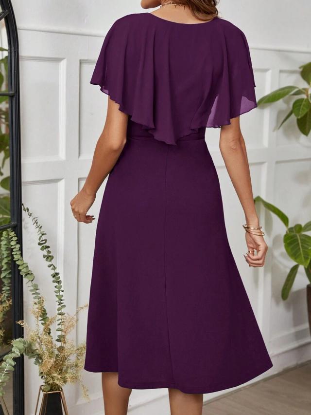 ellevyn ladies' mid-length purple dress with ruffle detail