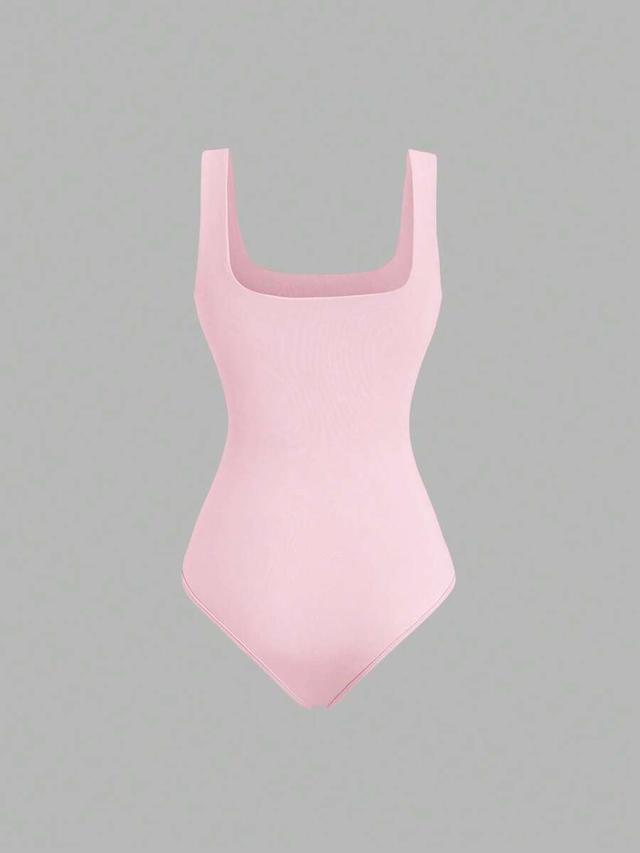 pink sweetra women's solid color minimalist bodysuit