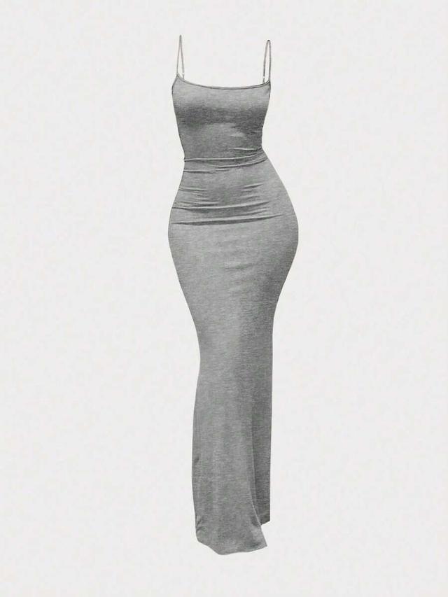 grey spaghetti strap bodycon maxi dress