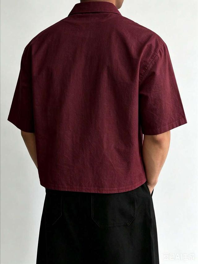 wait him 100% cotton men's casual short sleeve solid color short shirt