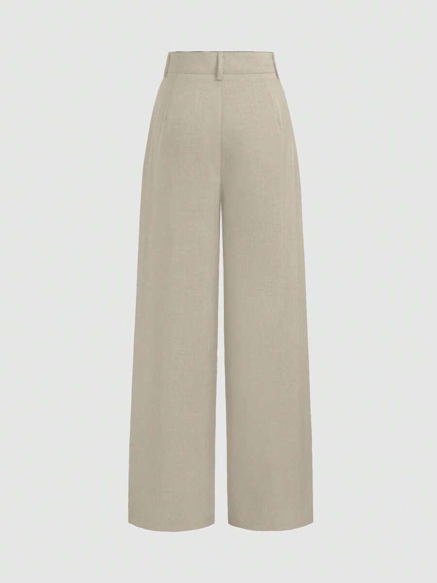 minimalist navy blue wide leg suit trousers