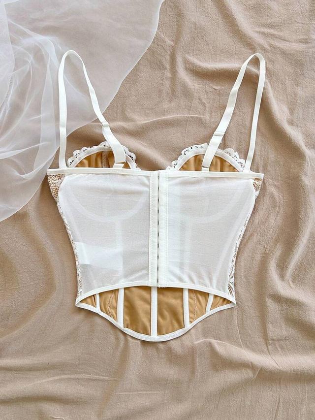 soleia elegant beige floral lace trim bustier camisole