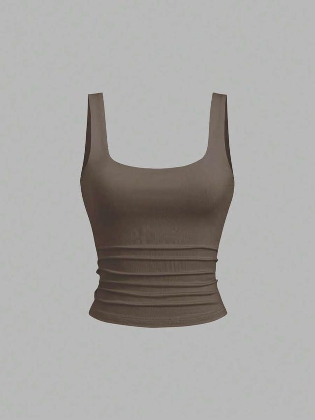 taupe sweetra women's casual pleated scoop neck tank top