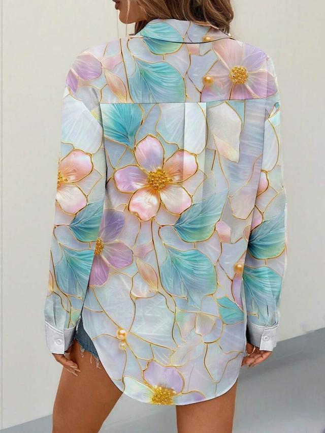 floral print button down office blouse