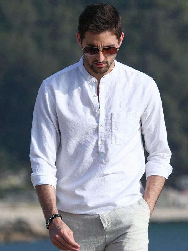 light beige minimalist linen blend long sleeve shirt