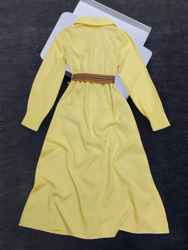 gloweve new elegant polo collar embroidery belted dress