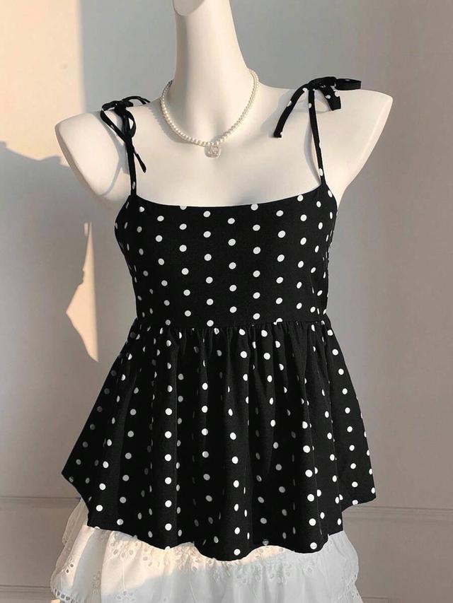 black polka dot woven camisole tank top