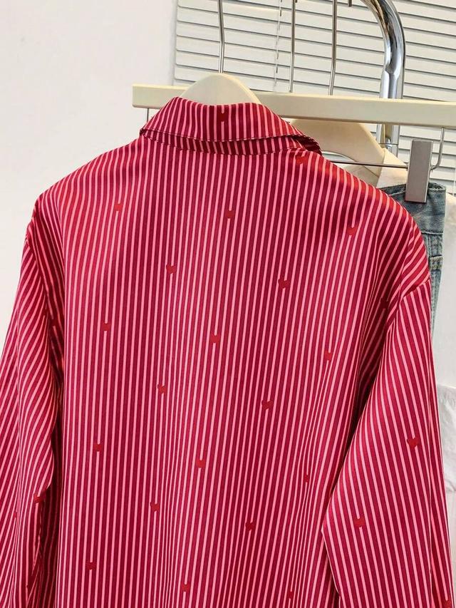 white striped heart print button down shirt