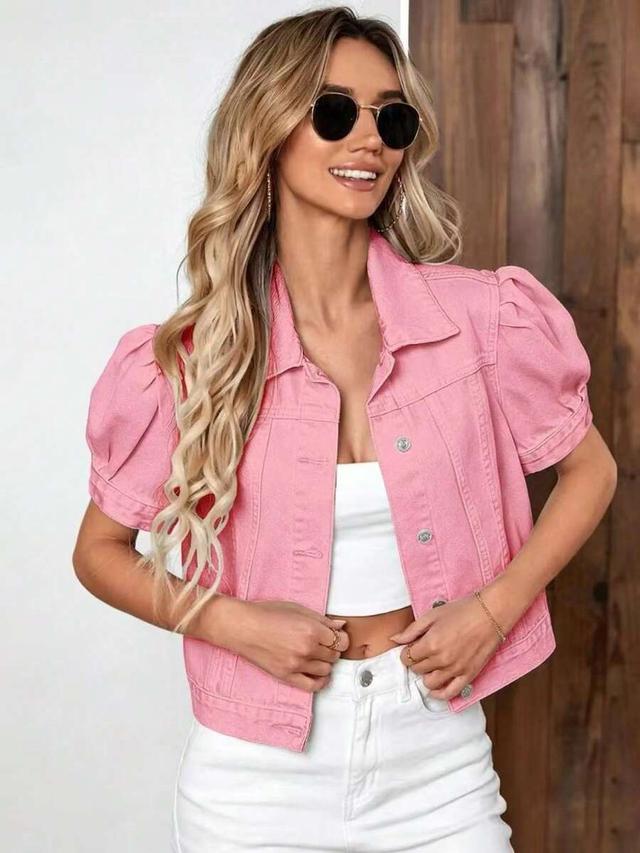 pink short lapel shoulder jacket with bubble sleeves