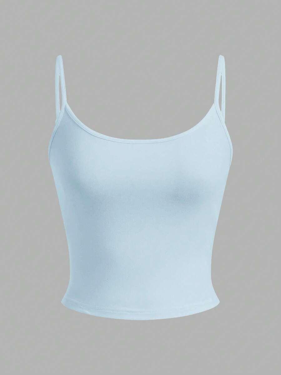 light blue tight fitting cropped casual camisole set