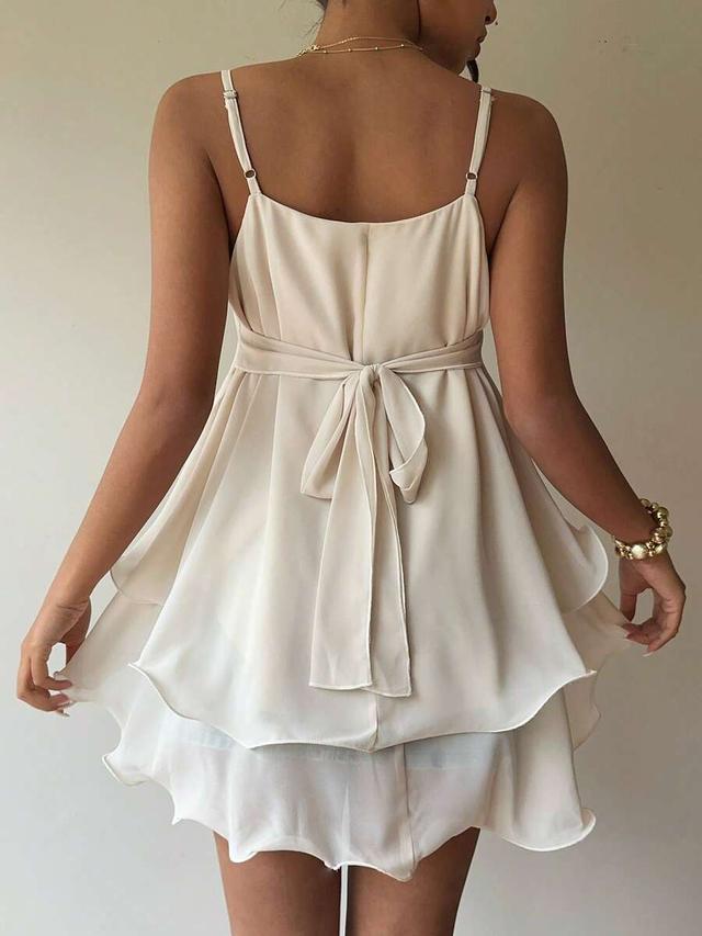 cream tiered ruffle chiffon cami tank