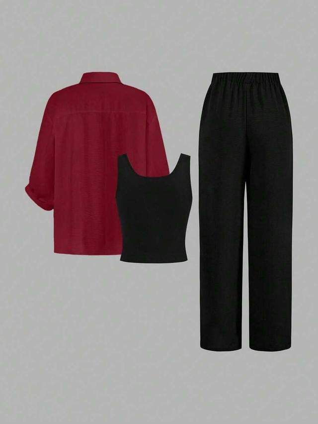red wide leg trousers with elastic waistband