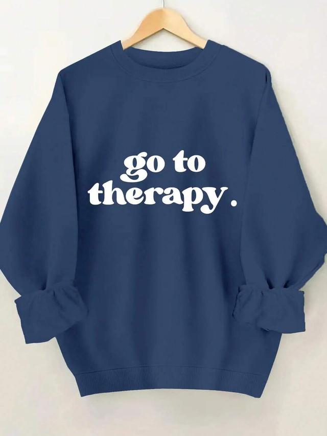 royal blue crewneck sweatshirt with white graphic print