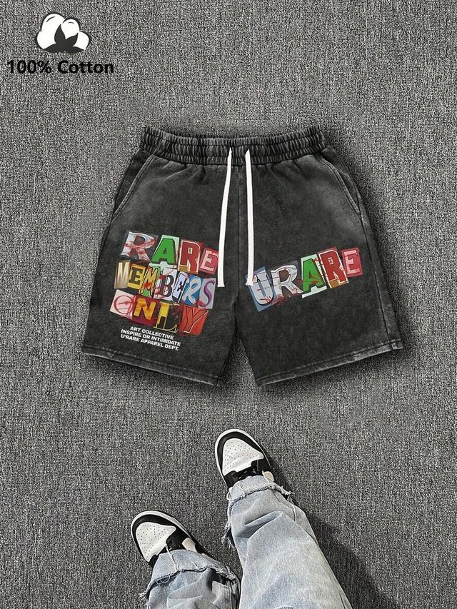 acid wash graphic print cotton lounge shorts