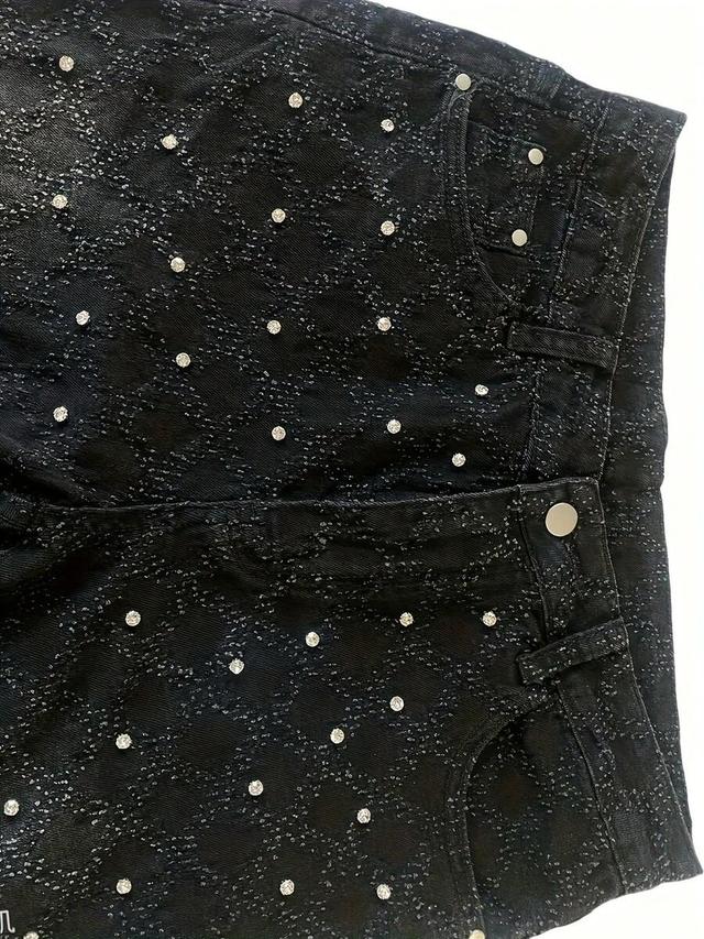 dark black men's black rhinestone decorative slim fit stretch jeans