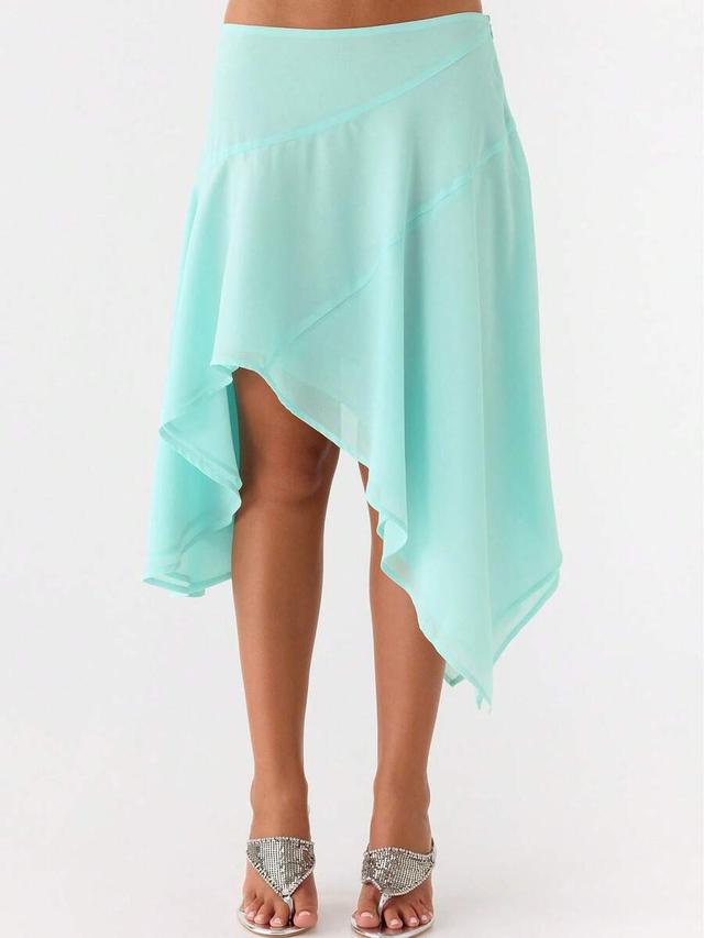 aqua asymmetrical black chiffon handkerchief hem midi skirt