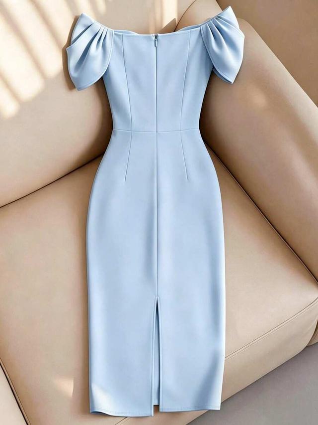 light blue off-shoulder asymmetrical bodycon dress