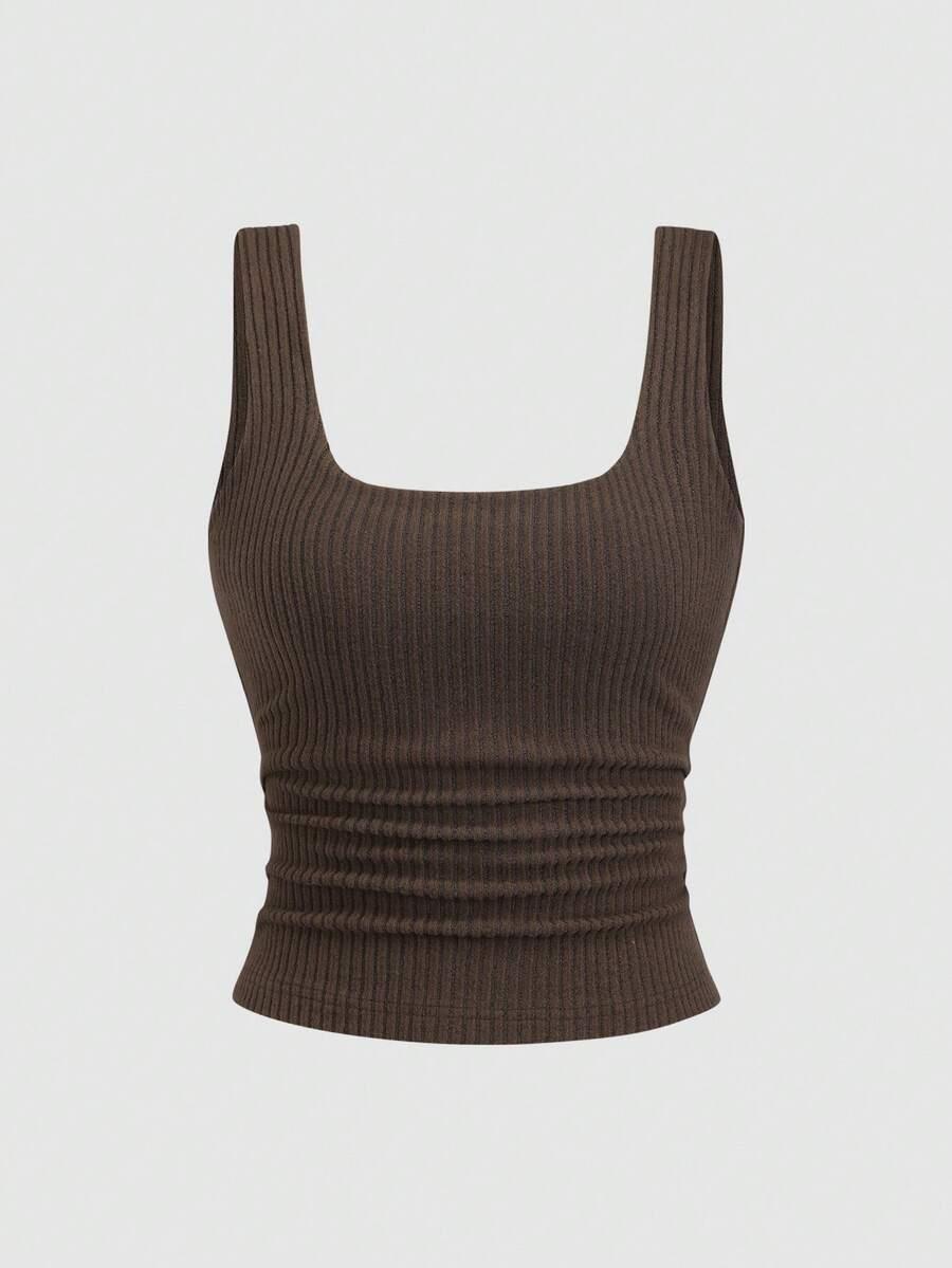brown and brown ribbed knit tank top set