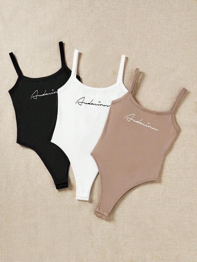 black minimalist handwritten letter print cami bodysuit set