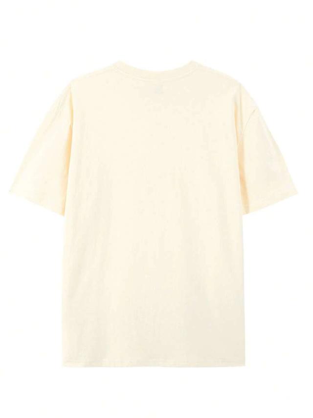 pale yellow graphic print cotton crew neck t-shirt
