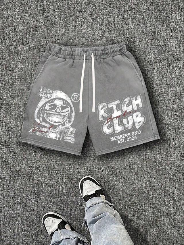 grey graphic print drawstring shorts
