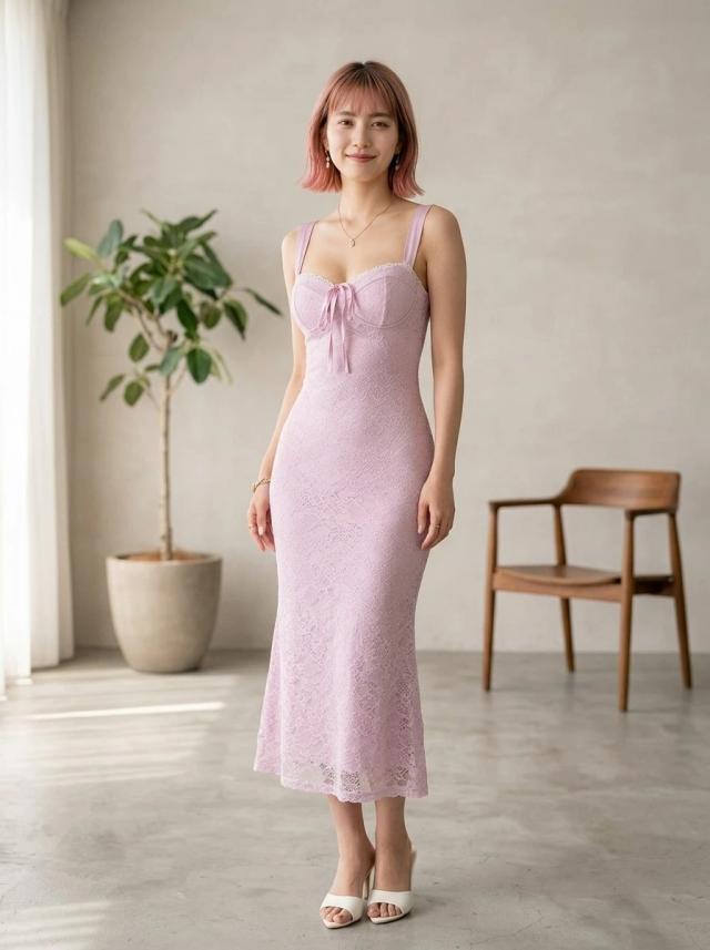 light purple lace floral pattern bodycon camisole dress