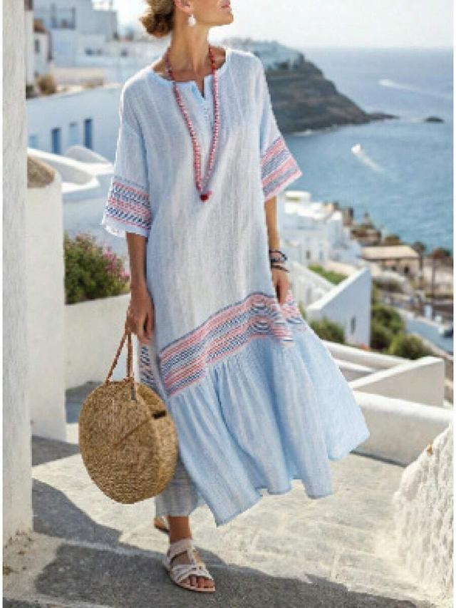 light blue oversized v-neck midi dress