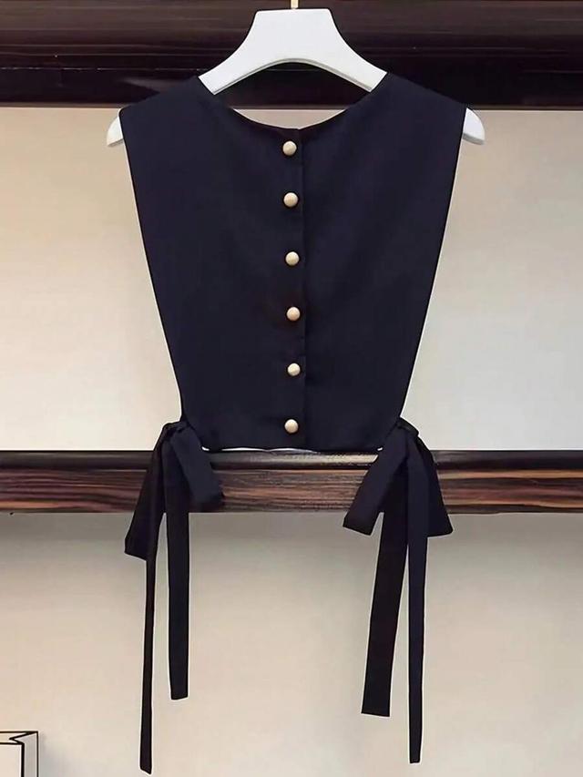 black colorblock blue shirt with black tie-detail overlay