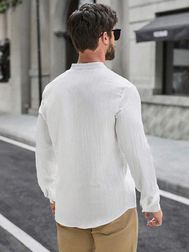 white textured linen long sleeve button up shirt