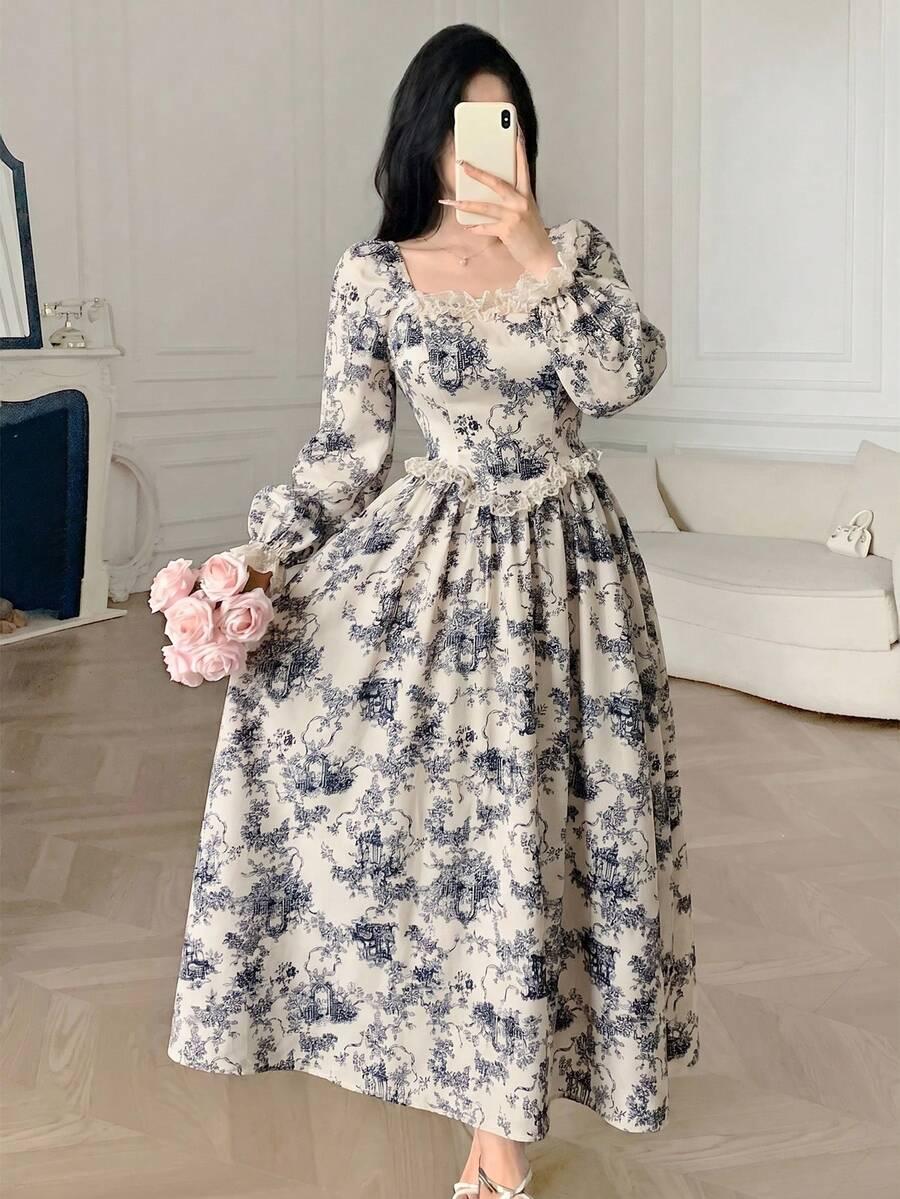 cream blue feyla women's elegant all-over lace trim long dress