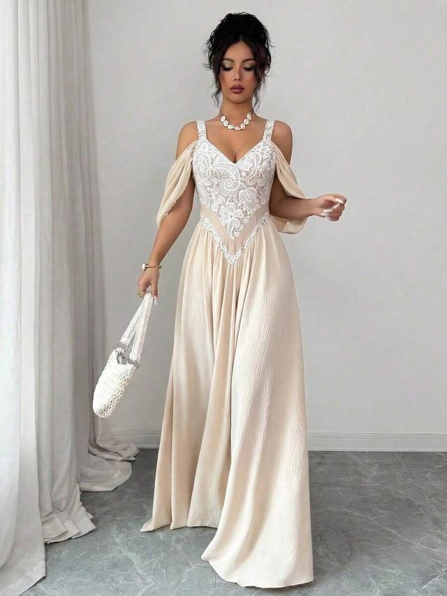 elegant off-shoulder lace bodice a-line vacation dress